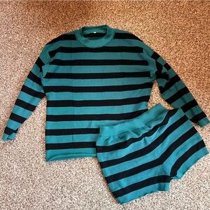 Amazon Essentials Teal and Black Striped Sweater Set